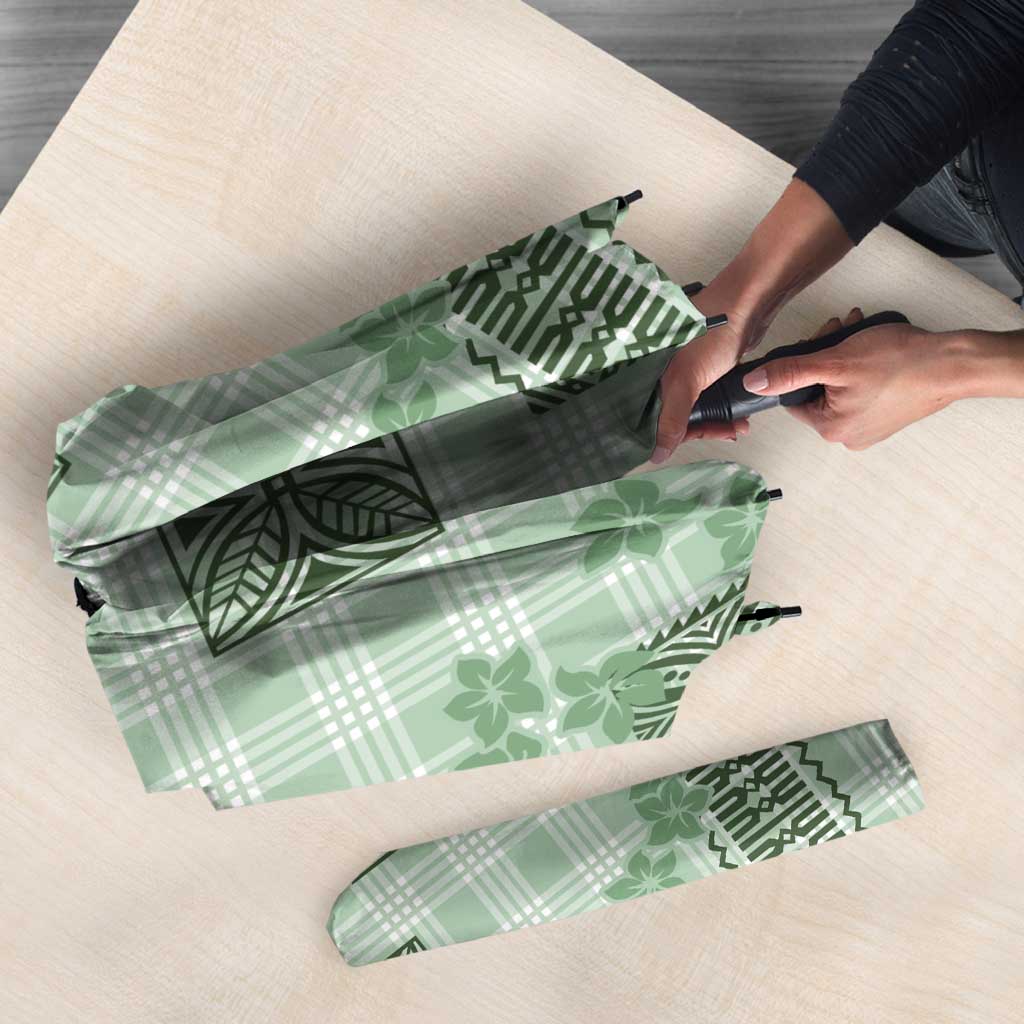 Hawaiian Quilt Tapa On Pastel Mint Palaka Motifs Umbrella
