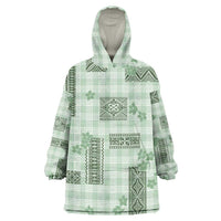 Hawaiian Quilt Tapa On Pastel Mint Palaka Motifs Wearable Blanket Hoodie