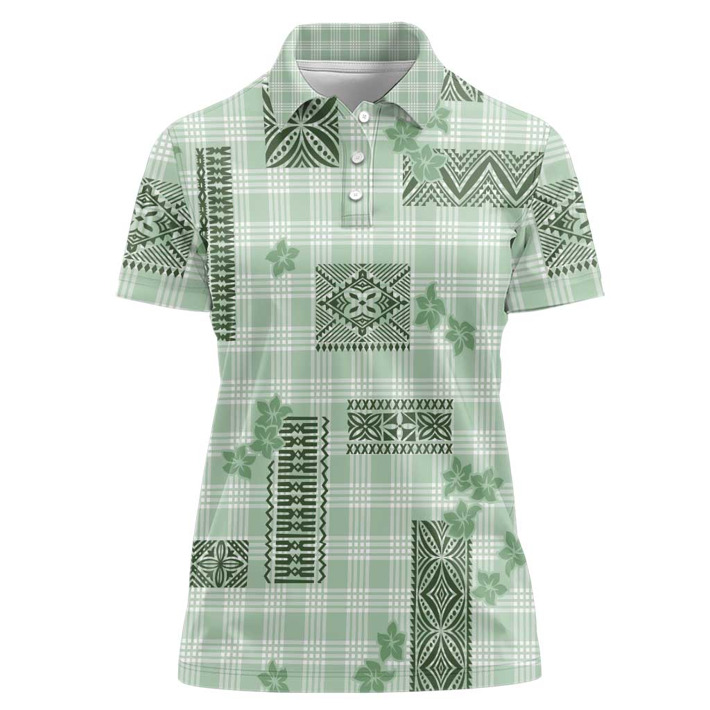 Hawaiian Quilt Tapa On Pastel Mint Palaka Motifs Women Polo Shirt