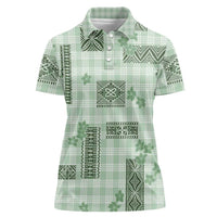 Hawaiian Quilt Tapa On Pastel Mint Palaka Motifs Women Polo Shirt