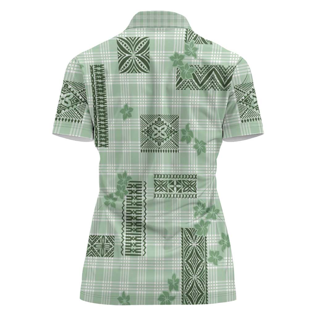 Hawaiian Quilt Tapa On Pastel Mint Palaka Motifs Women Polo Shirt