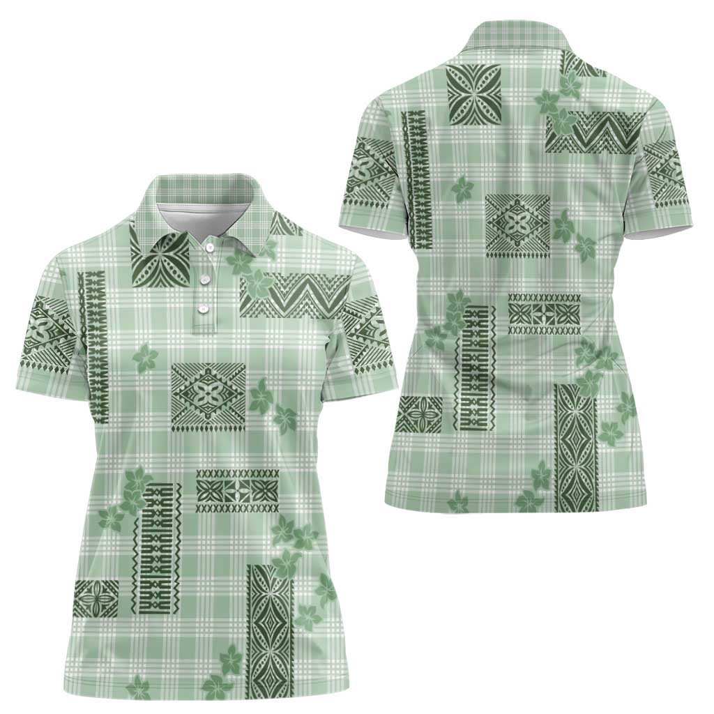 Hawaiian Quilt Tapa On Pastel Mint Palaka Motifs Women Polo Shirt