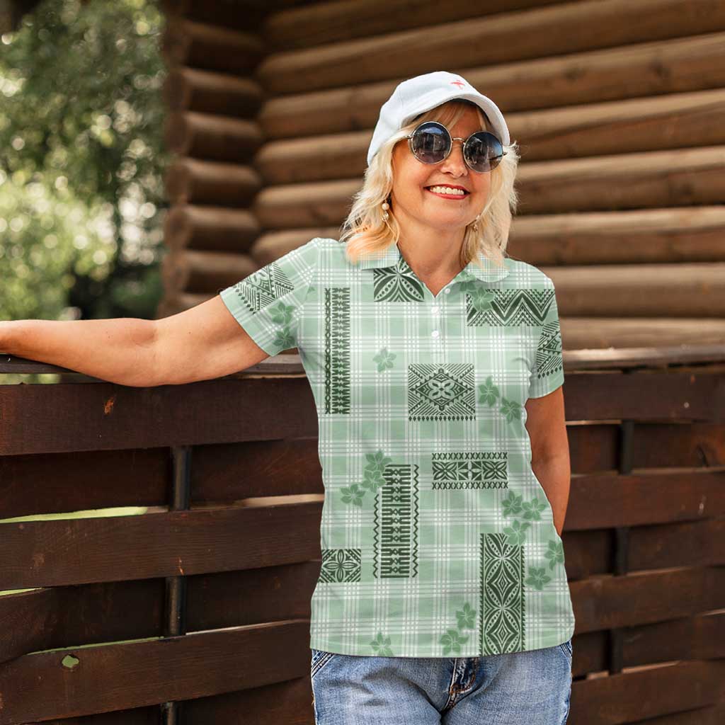 Hawaiian Quilt Tapa On Pastel Mint Palaka Motifs Women Polo Shirt