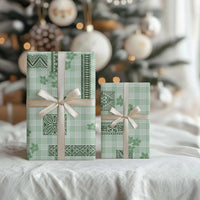 Hawaiian Quilt Tapa On Pastel Mint Palaka Motifs Wrapping Paper