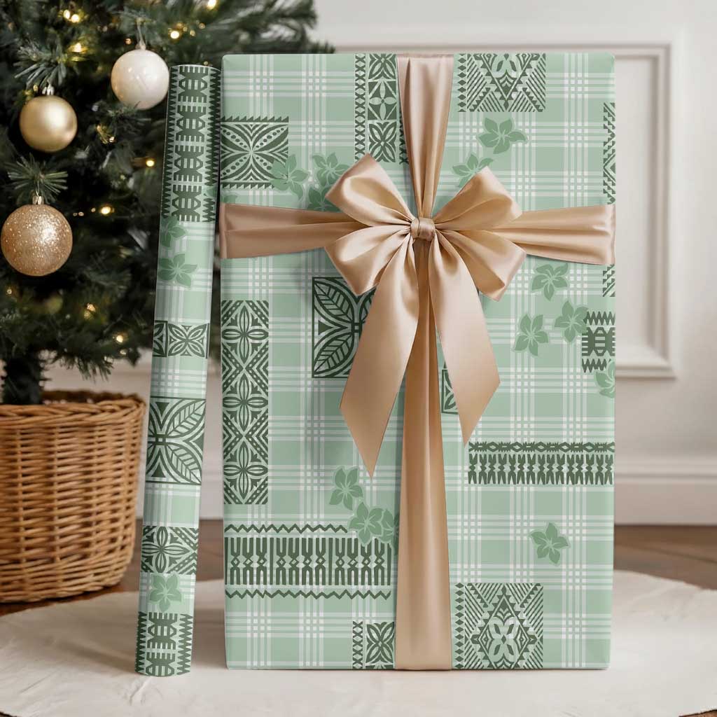 Hawaiian Quilt Tapa On Pastel Mint Palaka Motifs Wrapping Paper