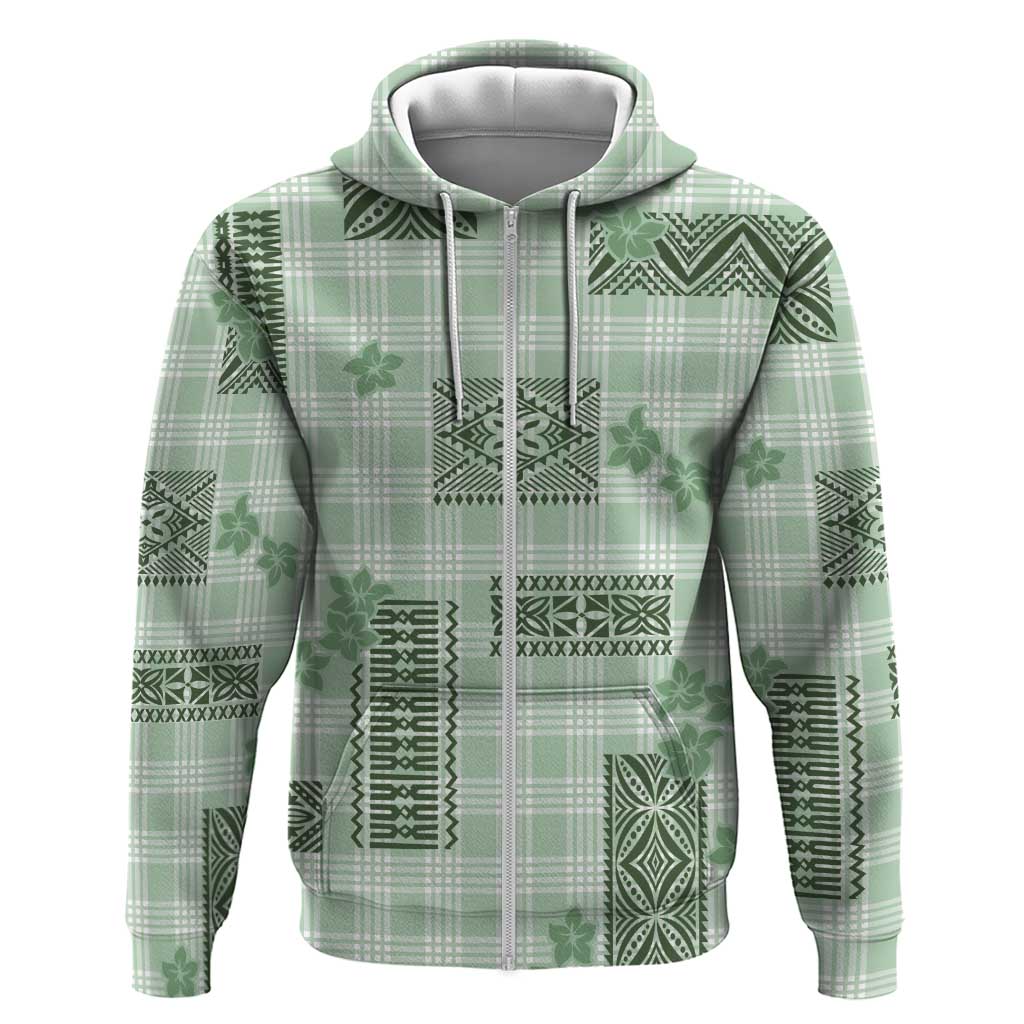 Hawaiian Quilt Tapa On Pastel Mint Palaka Motifs Zip Hoodie