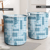 Hawaiian Quilt Tapa On Cold Blue Palaka Motifs Laundry Basket