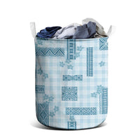 Hawaiian Quilt Tapa On Cold Blue Palaka Motifs Laundry Basket