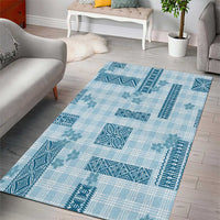 Hawaiian Quilt Tapa On Cold Blue Palaka Motifs Area Rug