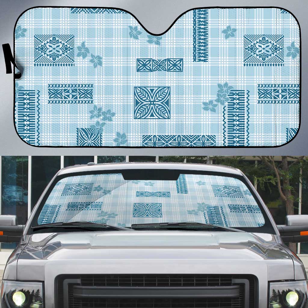 Hawaiian Quilt Tapa On Cold Blue Palaka Motifs Auto Sun Shade