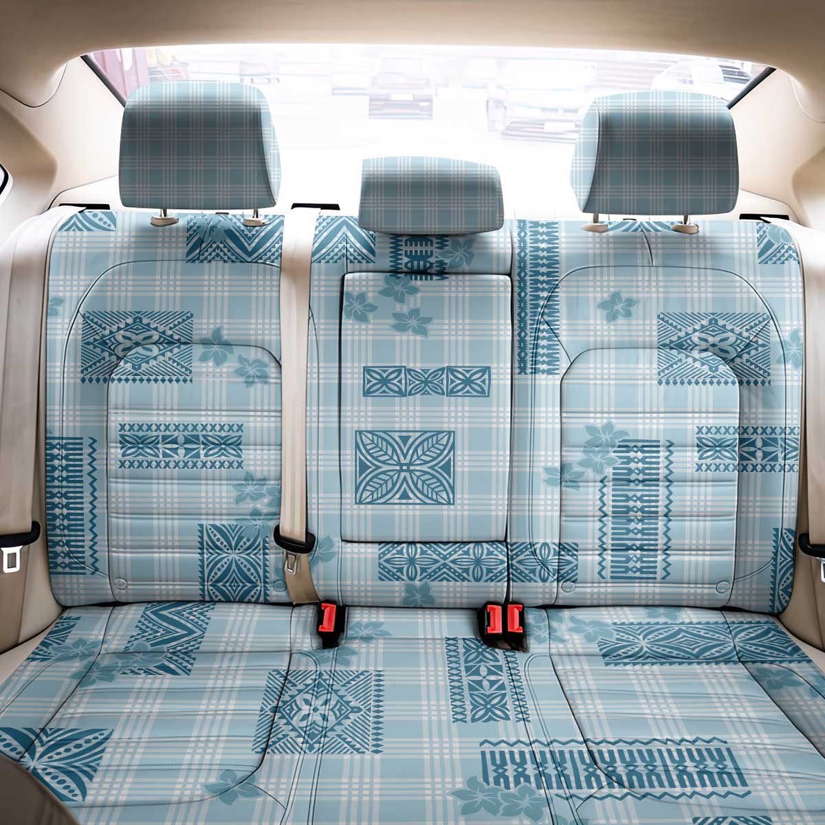 Hawaiian Quilt Tapa On Cold Blue Palaka Motifs Back Car Seat Cover