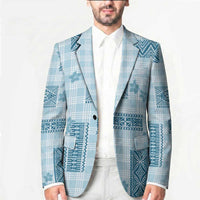Hawaiian Quilt Tapa On Cold Blue Palaka Motifs Blazer