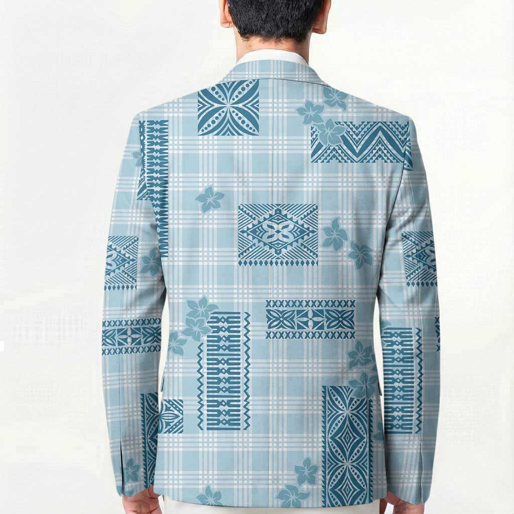 Hawaiian Quilt Tapa On Cold Blue Palaka Motifs Blazer
