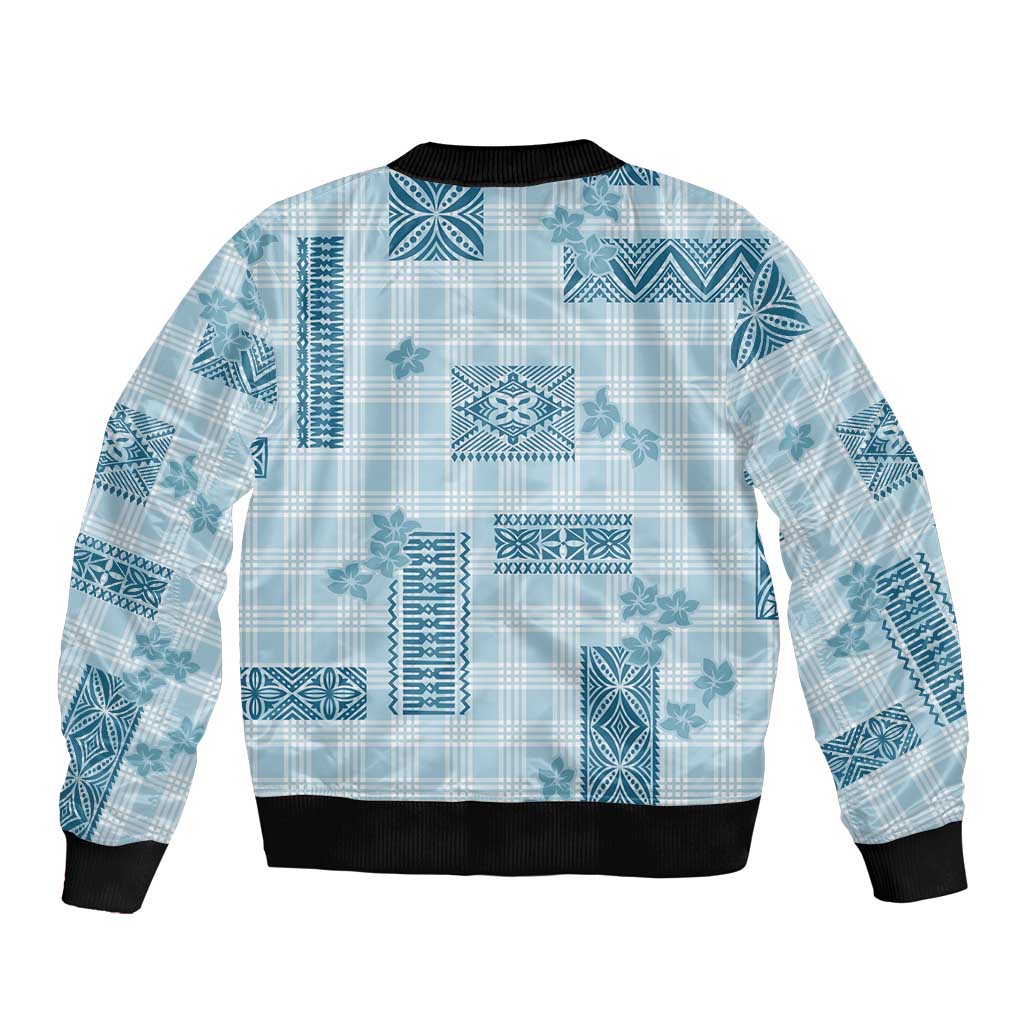 Hawaiian Quilt Tapa On Cold Blue Palaka Motifs Bomber Jacket