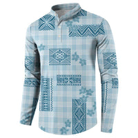 Hawaiian Quilt Tapa On Cold Blue Palaka Motifs Button Sweatshirt