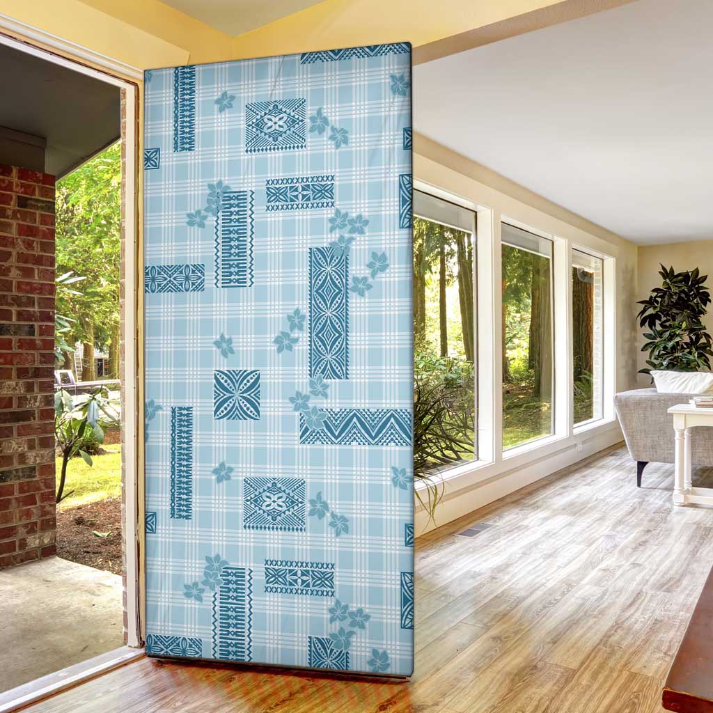 Hawaiian Quilt Tapa On Cold Blue Palaka Motifs Door Cover