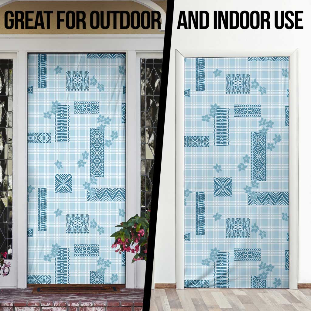 Hawaiian Quilt Tapa On Cold Blue Palaka Motifs Door Cover