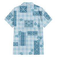 Hawaiian Quilt Tapa On Cold Blue Palaka Motifs Family Matching Off The Shoulder Long Sleeve Dress and Hawaiian Shirt LT7 - Polynesian Pride
