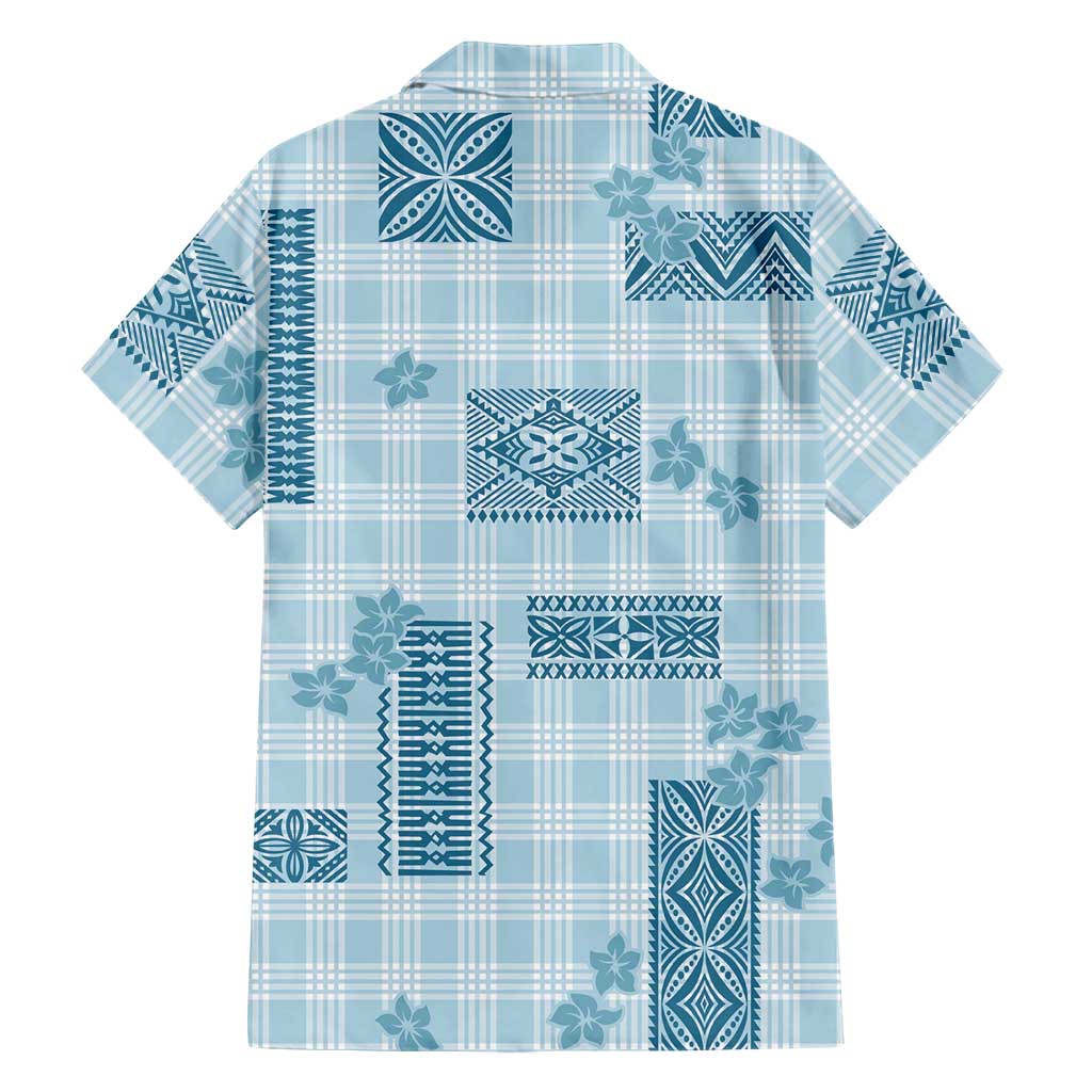 Hawaiian Quilt Tapa On Cold Blue Palaka Motifs Family Matching Off Shoulder Short Dress and Hawaiian Shirt LT7 - Polynesian Pride