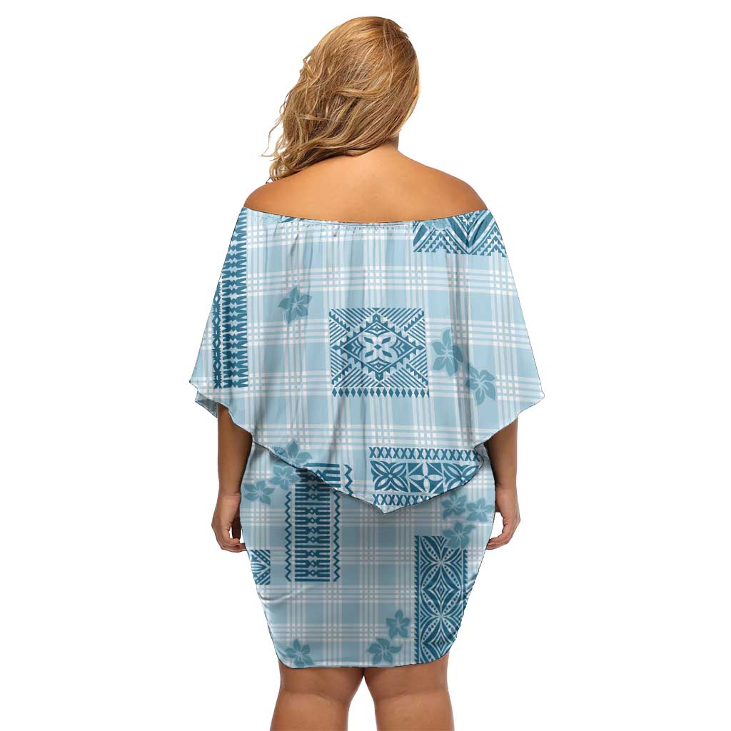 Hawaiian Quilt Tapa On Cold Blue Palaka Motifs Family Matching Off Shoulder Short Dress and Hawaiian Shirt LT7 - Polynesian Pride
