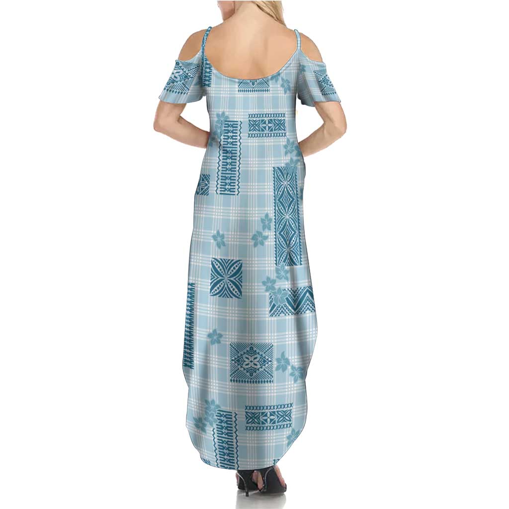 Hawaiian Quilt Tapa On Cold Blue Palaka Motifs Family Matching Summer Maxi Dress and Hawaiian Shirt LT7 - Polynesian Pride
