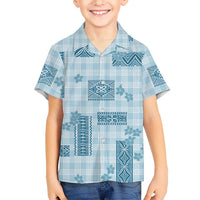 Hawaiian Quilt Tapa On Cold Blue Palaka Motifs Family Matching Summer Maxi Dress and Hawaiian Shirt LT7 Son's Shirt Azure - Polynesian Pride