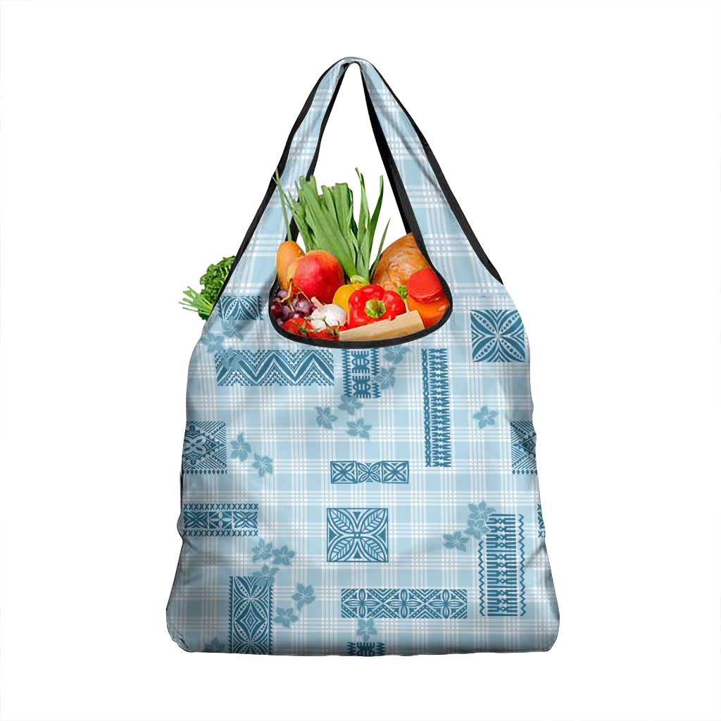 Hawaiian Quilt Tapa On Cold Blue Palaka Motifs Grocery Bag