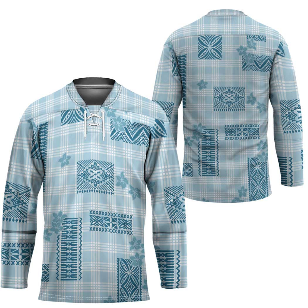 Hawaiian Quilt Tapa On Cold Blue Palaka Motifs Hockey Jersey