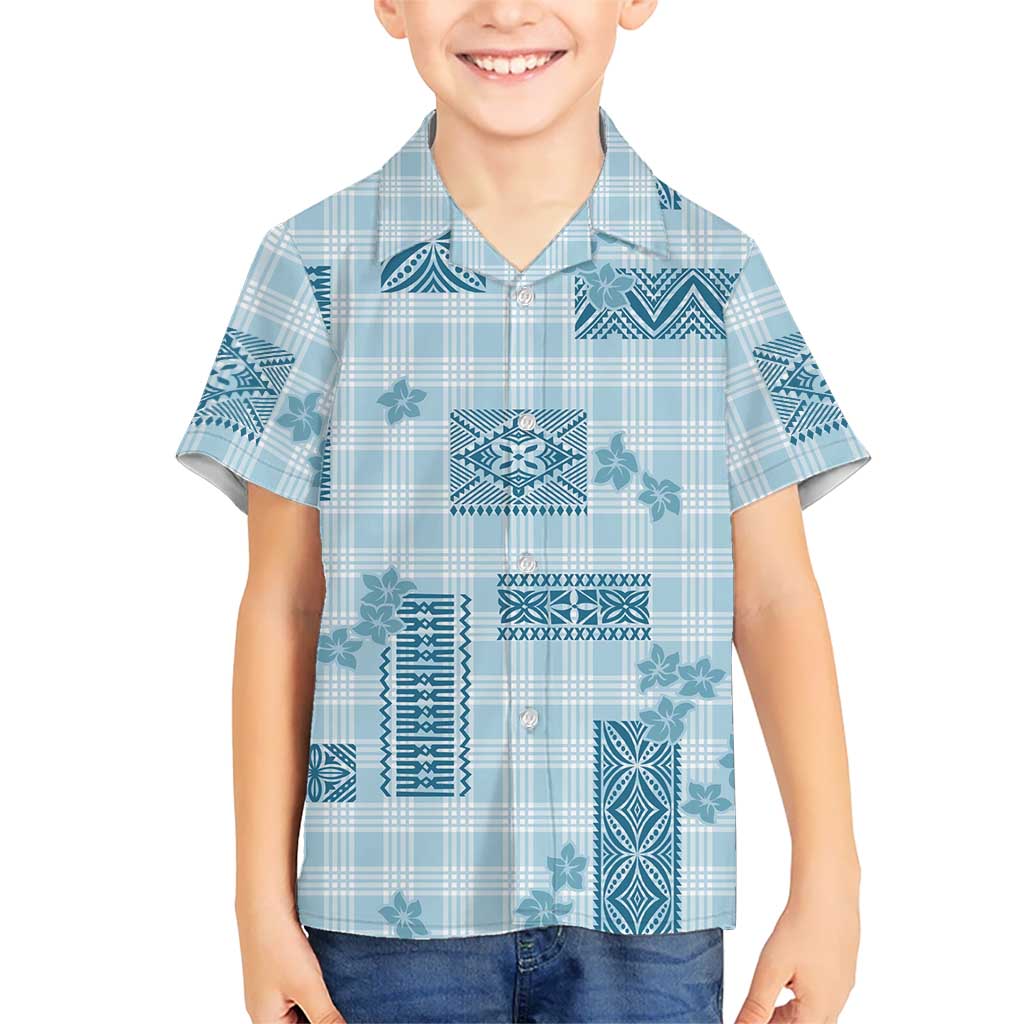 Hawaiian Quilt Tapa On Cold Blue Palaka Motifs Kid Hawaiian Shirt