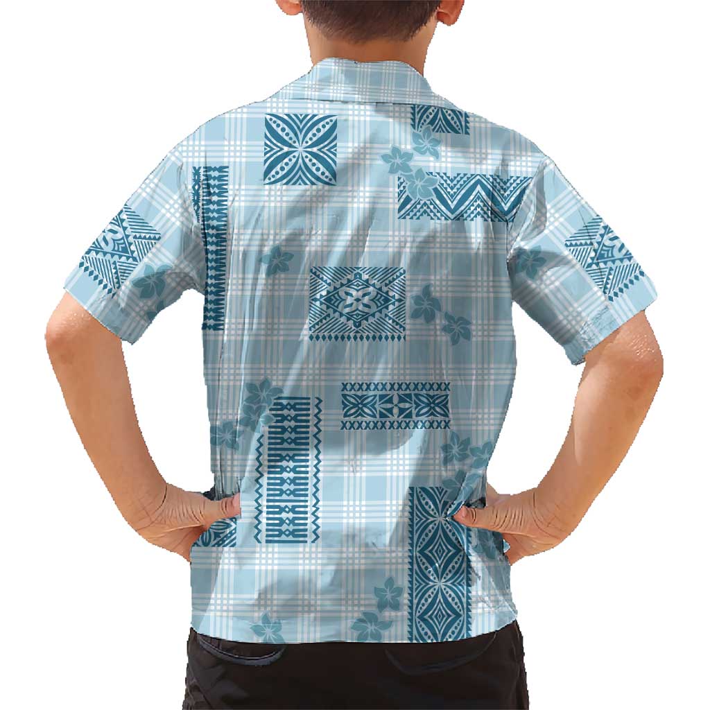 Hawaiian Quilt Tapa On Cold Blue Palaka Motifs Kid Hawaiian Shirt