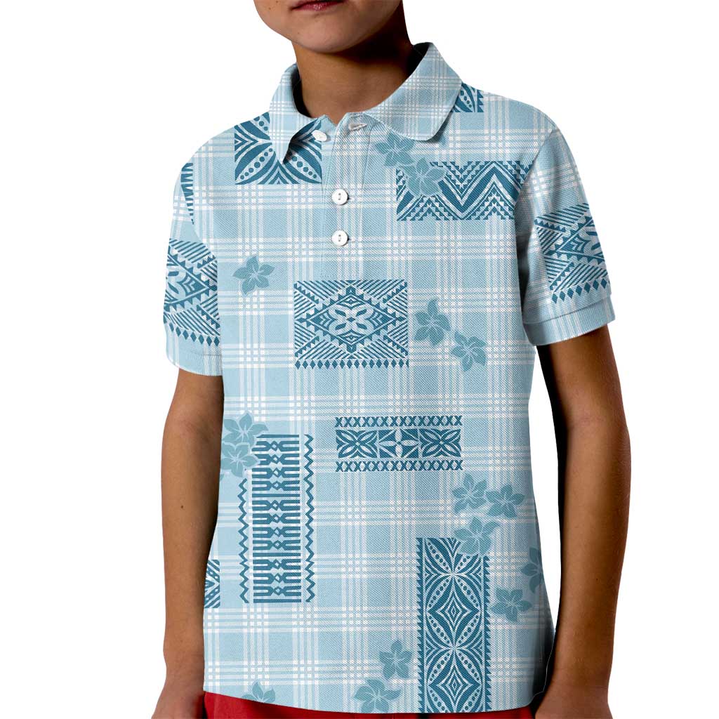 Hawaiian Quilt Tapa On Cold Blue Palaka Motifs Kid Polo Shirt