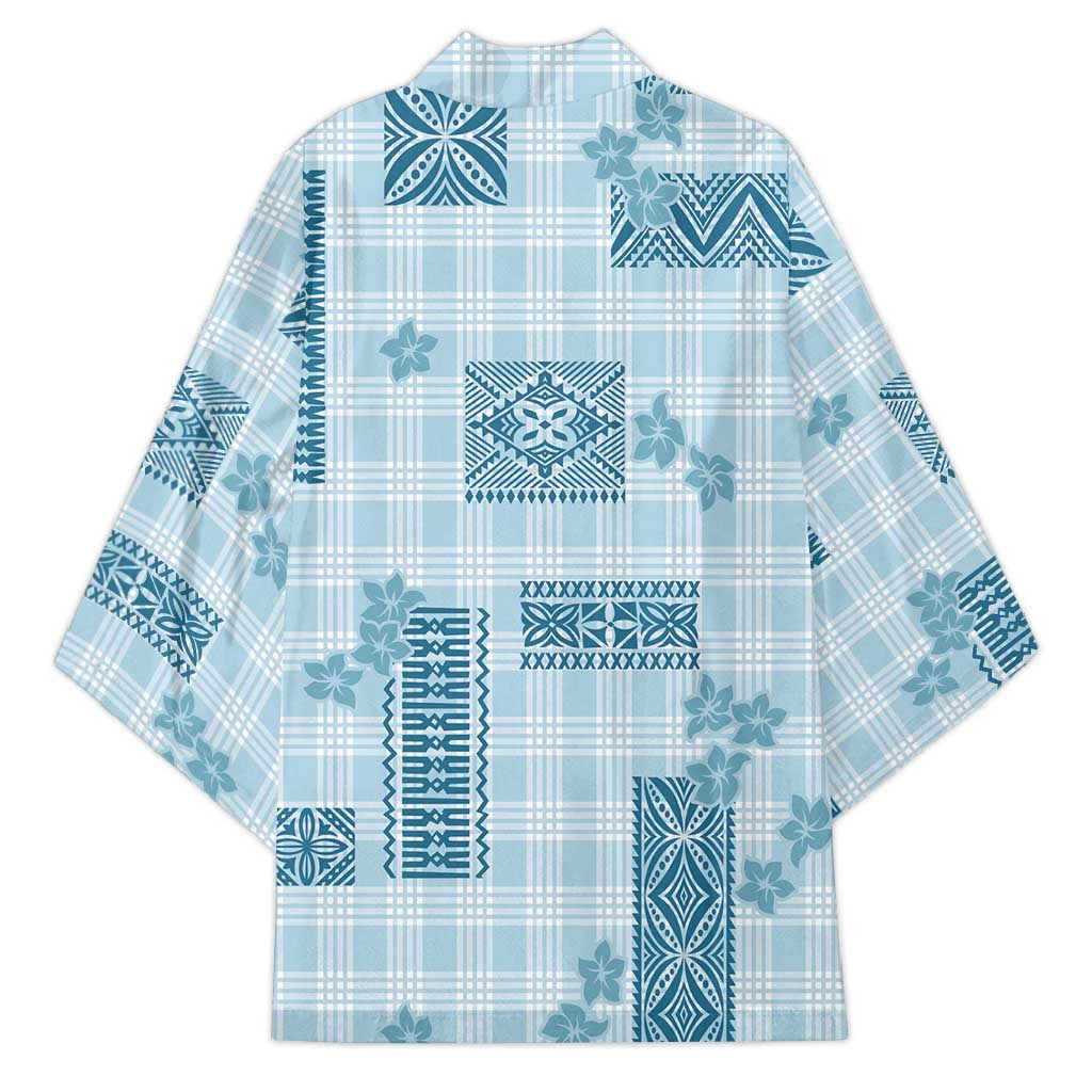Hawaiian Quilt Tapa On Cold Blue Palaka Motifs Kimono