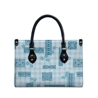 Hawaiian Quilt Tapa On Cold Blue Palaka Motifs Leather Bag