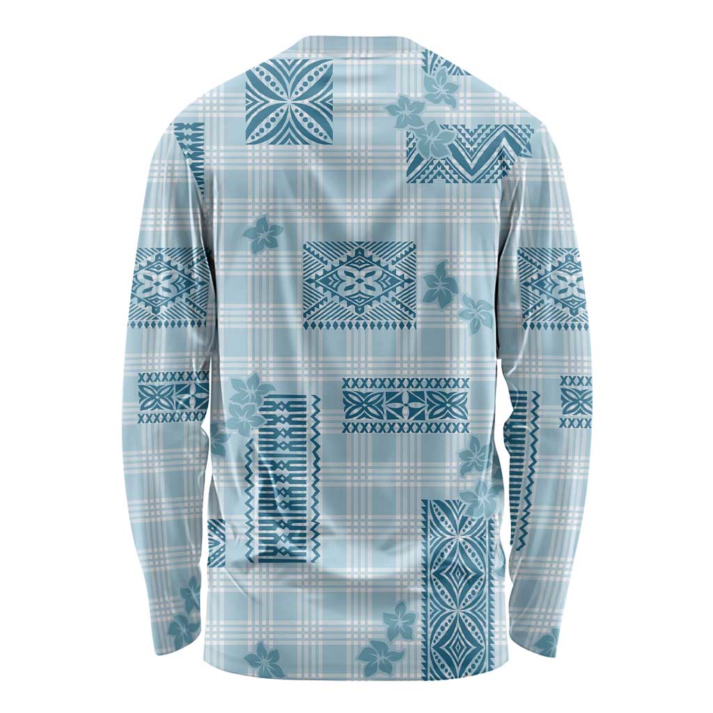 Hawaiian Quilt Tapa On Cold Blue Palaka Motifs Long Sleeve Shirt