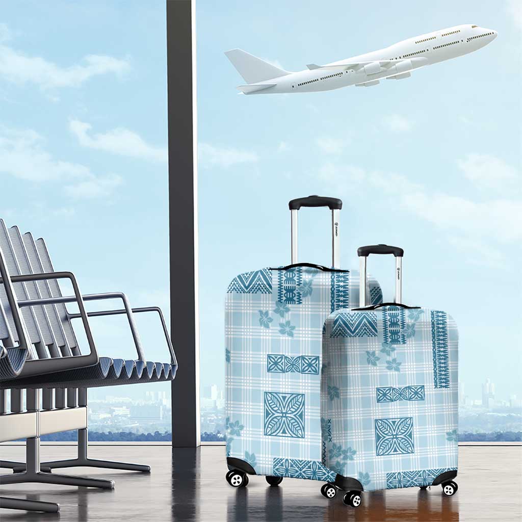 Hawaiian Quilt Tapa On Cold Blue Palaka Motifs Luggage Cover