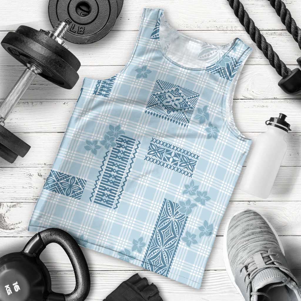 Hawaiian Quilt Tapa On Cold Blue Palaka Motifs Men Tank Top