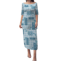 Hawaiian Quilt Tapa On Cold Blue Palaka Motifs Puletasi