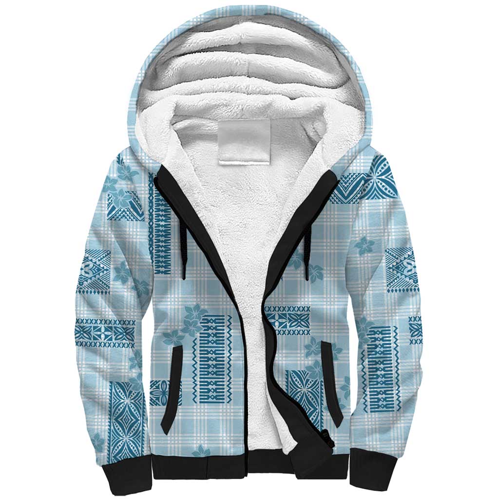 Hawaiian Quilt Tapa On Cold Blue Palaka Motifs Sherpa Hoodie