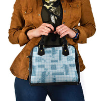 Hawaiian Quilt Tapa On Cold Blue Palaka Motifs Shoulder Handbag