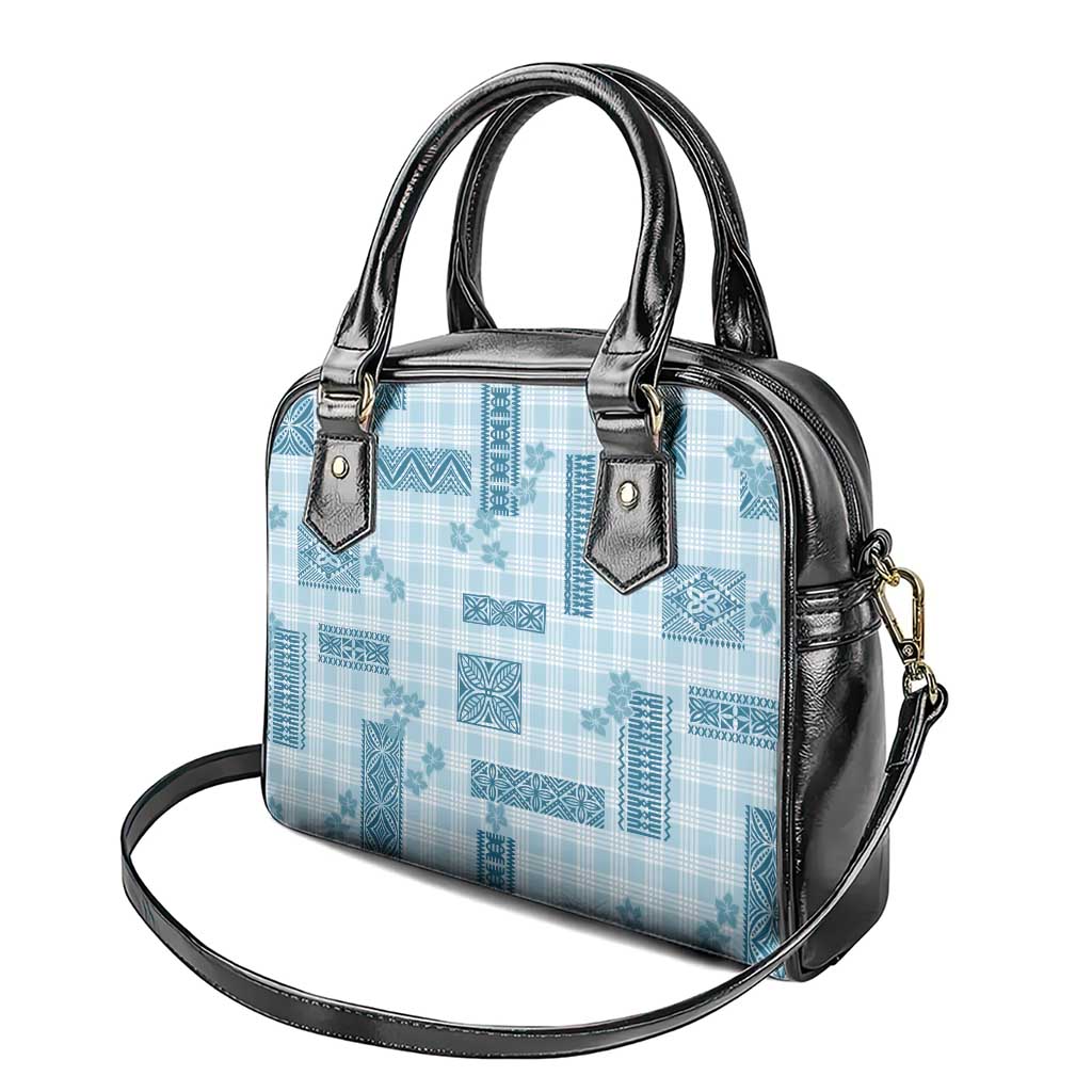 Hawaiian Quilt Tapa On Cold Blue Palaka Motifs Shoulder Handbag