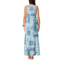 Hawaiian Quilt Tapa On Cold Blue Palaka Motifs Tank Maxi Dress