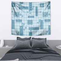 Hawaiian Quilt Tapa On Cold Blue Palaka Motifs Tapestry