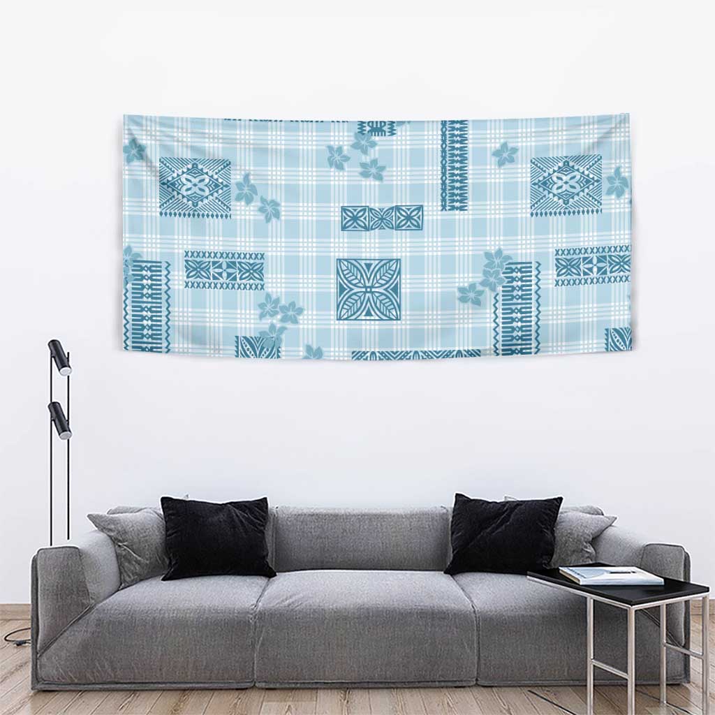 Hawaiian Quilt Tapa On Cold Blue Palaka Motifs Tapestry