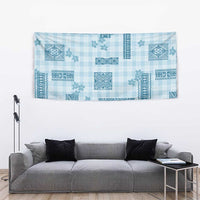 Hawaiian Quilt Tapa On Cold Blue Palaka Motifs Tapestry