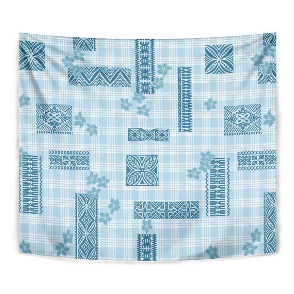 Hawaiian Quilt Tapa On Cold Blue Palaka Motifs Tapestry