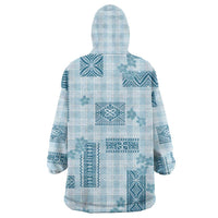 Hawaiian Quilt Tapa On Cold Blue Palaka Motifs Wearable Blanket Hoodie