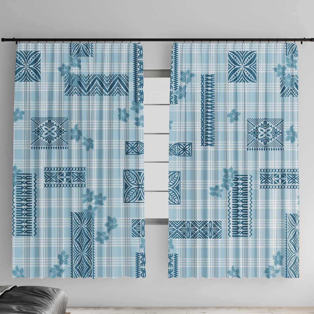 Hawaiian Quilt Tapa On Cold Blue Palaka Motifs Window Curtain