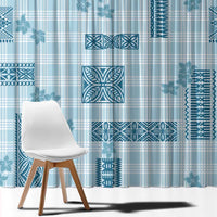 Hawaiian Quilt Tapa On Cold Blue Palaka Motifs Window Curtain