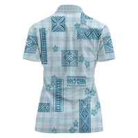 Hawaiian Quilt Tapa On Cold Blue Palaka Motifs Women Polo Shirt