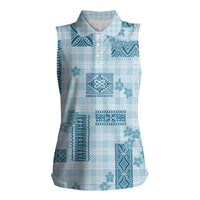 Hawaiian Quilt Tapa On Cold Blue Palaka Motifs Women Sleeveless Polo Shirt